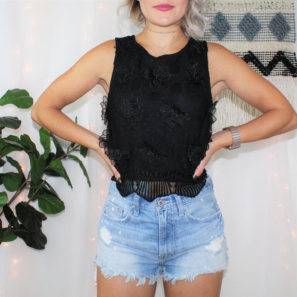 H&M Tops - H&M Black 3D Floral Lace Cropped Blouse